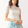 Davi & Dani Floral Mesh Mock Neck Short Sleeve Top - INDIAN PINK