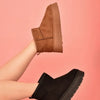 WILD DIVA Suede Round Toe Platform Booties - Black