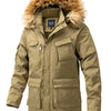 Men's Plus Size Fur Hooded Winter Parka Coat - Khaki