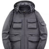 Men's Plus Size Multi-Pocket Hooded Outdoor Jacket - Gray