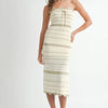 MABLE Contrast Striped Crochet Knit Midi Dress - LT TAUPE
