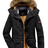 Men's Plus Size Winter Warm Zip Up Coat with Fur Hood - Black