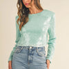 MABLE Shoulder Padded Sequin Crop Top - Mint