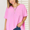 Zenana Texture Short Sleeve Blouse - Candy Pink
