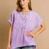 Zenana Washed Double Gauze 3/4 Button Henley Neck Shirt - LAVENDER