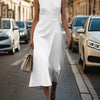 Round Neck Sleeveless Midi Dress - White