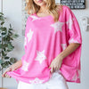 HOPELY Star Pattern Oversized Waffle T-Shirt - Hot Pink