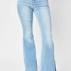 Judy Blue Full Size Mid Rise Raw Hem Slit Flare Jeans - Medium