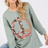 SAGE + FIG Floral Peace Patch Round Neck Top - Sage