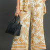 Umgee Full Size Tropical Print Wide Leg Pants Plus Size - Gold