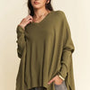 Davi & Dani High-Low Side Slit Batwing Sleeve Top - Olive