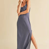 Aemi + Co Ruched Side Slit Cutout Back Maxi Cami Dress - Hazy Lilac
