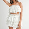 MABLE Ruffle Layered Crop Top and Mini Skirt Set - Off White