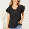 Mandy Eyelet Tie-Neck Flutter Sleeve Blouse - Black