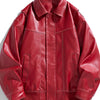 Men's Plus Size Leather Bomber Jacket - Red