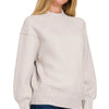 Zenana Viscose Mock Neck Exposed Seam Sweater - BONE