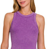 Zenana Ribbed Washed Seamless Tank Top - VIOLET