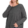 Zenana Full Size Brushed Hacci Exposed Seam Hi Low Sweater Plus Size - BLACK