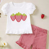 Children's Strawberry Gingham Ruffle Trim Top and Shorts Set - White