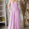 Veveret Pocketed Spaghetti Strap V-Neck Wide Leg Jumpsuit - LAVENDER