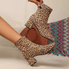 Block Heel Ankle Boots - Leopard Print