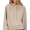 Zenana Drawstring Scuba Hoodie - ASH MOCHA