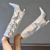 Point Toe Buckle Stiletto Boots - White