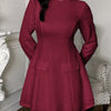 Cutout Back Long Sleeve Mini Dress - Burgundy