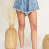 SAGE+FIG Frayed Drawstring Denim Shorts - LIGHT DENIM