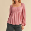 Aemi + Co Ruched Sweetheart Neck Balloon Sleeve Blouse - Dusty Pink