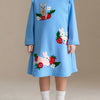 Children's Cute Rabbit & Strawberry Long Sleeve Dress - Pastel Blue