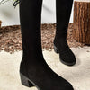 Round Toe Block Heels Boots - Black