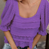 BiBi Square Neckline with Puff Sleeve Crochet Top - LAVENDER