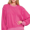 Zenana Soft Fleece Pigment Dye Round Neck Pullover - HOT PINK