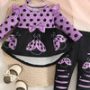 Children's Ladybug Polka Dot Ruffle Trim Top and Pants Set with Headband - Purple