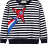 Children's Striped Airplane Applique Crewneck Sweatshirt - Black