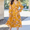 Double Take Full Size Floral Tie Back Flounce Sleeve Dress - Caramel