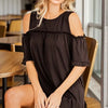 Heimish Full Size Frill Round Neck Cold Shoulder T-Shirt Plus Size - Black