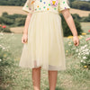 Children's Polka Dot Short Sleeve Tulle Dress - Pastel Yellow