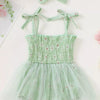 Children's Smocked Bodice Tulle Dress with Headband - Green