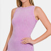 Zenana Ribbed Washed Round Neck Tank - MAUVE