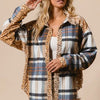 BiBi Curved Hem Sequin Plaid Button Up Shacket - Latte Multi