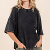Mittoshop Mineral Wash Waffle Knit Short Sleeve Top - Ash Black