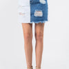 American Bazi Contrast Patched Frayed Denim Distressed Skirts - Blue/White