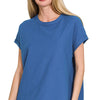 Zenana Cotton Slub Round Neck Short Sleeve T-Shirt - CLASSIC BLUE