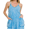 Zenana Acid Crinkle Washed Spaghetti Strap Romper - DEEP SKY
