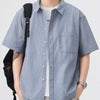 Men's Plus Size Striped Button Up Short Sleeve Shirt - Blue