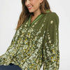 Umgee Floral Vine Print Blouse with Balloon Sleeves - Olive