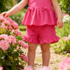 Children's Ruffle Trim Bowknot Top & Shorts Set - Strawberry