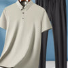 Men's Plus Size Button Detail Short Sleeve Top and Pants Set - Beige